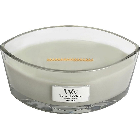 WoodWick Fireside - Feuer in der Kamin-Duftkerze mit breitem Holzdocht und Deckelglasboot 453 g