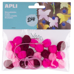 Apli Pom Pom Perlen rosa + Gummiband 25 Stück