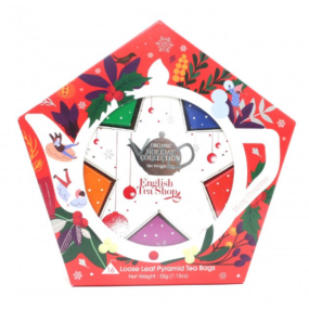 English Tea Shop Organic Red and Silver Poinsettia Candy + Oolong, Lemon and Raspberry + Christmas Cake + Coconut Chai + White Tea, Coconut and Passion Fruit + Black Tea with Honey and Melon 16 Stück Tee-Pyramiden, 32 g