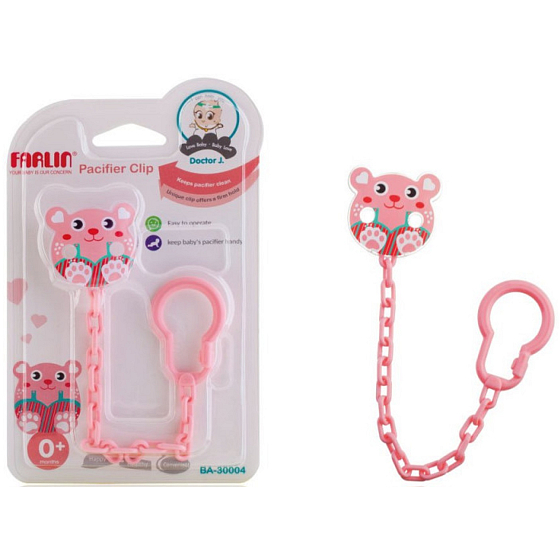 Baby Farlin Schnuller Clip Schnullerkette Maus Rosa für Babys ab 0 Monaten