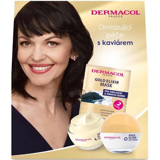 Dermacol Gold Elixir SPF10 Rejuvenating Caviar Day Cream 50 ml + Rejuvenating Caviar Night Cream 50 ml + Rejuvenating Caviar Mask 2 x 8 g, Kosmetikset für Frauen