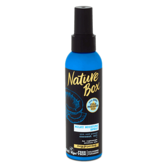 Nature Box Coconut Feuchtigkeitsspendendes Haarspray für alle Haartypen, ohne Fixierung 100% kaltgepresstes Öl, geeignet für Veganer 150 ml