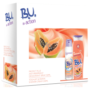 BU In Action Protect Plus Antitranspirant Deodorant Spray für Frauen 150 ml + In Action Joghurt + Papaya Duschgel 250 ml, Kosmetikset