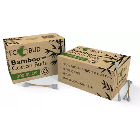 CS County Sales Bambus Eco hygienische Bambusstöcke mit Kopf aus 100% reiner Baumwolle, quadratische Schachtel 300 Stück