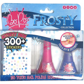 Bo-Po Frosty Nagellack Peel-off dunkelrosa 2,5 ml + Nagellack Peel-off lila 2,5 ml + Nagelsticker, Kosmetikset für Kinder