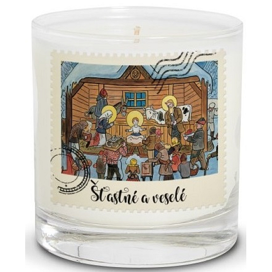 Nekupto Weihnachtskerze Josef Lada Bethlehem 7 x 7,5 cm
