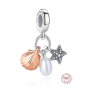 Charm Sterlingsilber 925 Seestern, Muschel, Süßwasserperle, 3-in-1 Anhänger für Armband, Meer