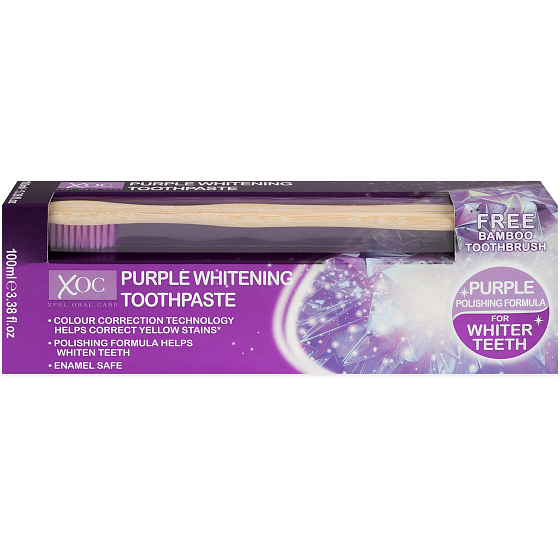 Xoc Purple Whitening Aufhellende Zahnpasta 100 ml + Bambuszahnbürste 1 Stück