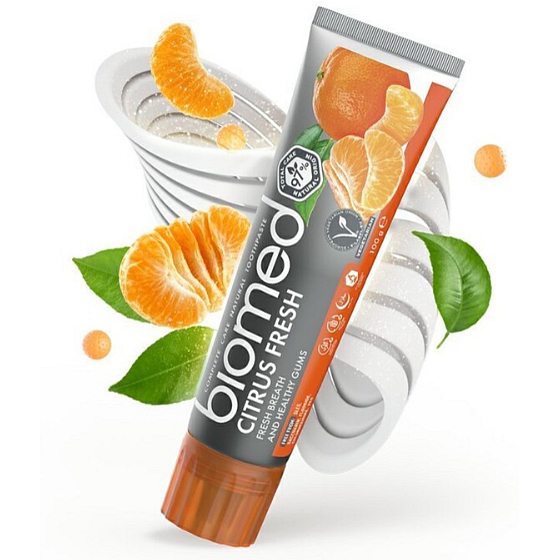 Biomed Citrus Fresh fluoridfreie Zahnpasta mit natürlichen ätherischen Ölen aus Zitrusfrüchten und Minze für maximale Atemfrische100 g