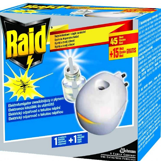 Raid Elektroverdampfer mit Flüssigkeitsfüllung 45 + 15 Nächte gegen fliegende Insekten