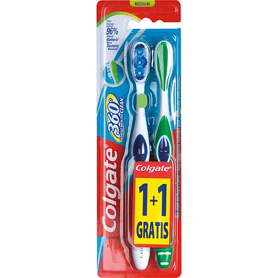 Colgate 360 ° Whole Mouth Clean Mittlere mittlere Zahnbürste 1 + 1 Stück
