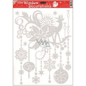 Kleberfreie Fensterfolie mit silbernem Glitzer-Weihnachtsstern 42 x 30 cm
