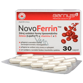Barnys NovoFerrin ist eine Quelle für eine einzigartige Form von liposomalem Eisen sowie Vitamin C- und D 30 -Kapseln