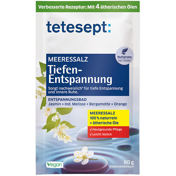 Tetesept Deep Release Meersalz zum Baden zur Entspannung von Körper und Geist 80 g