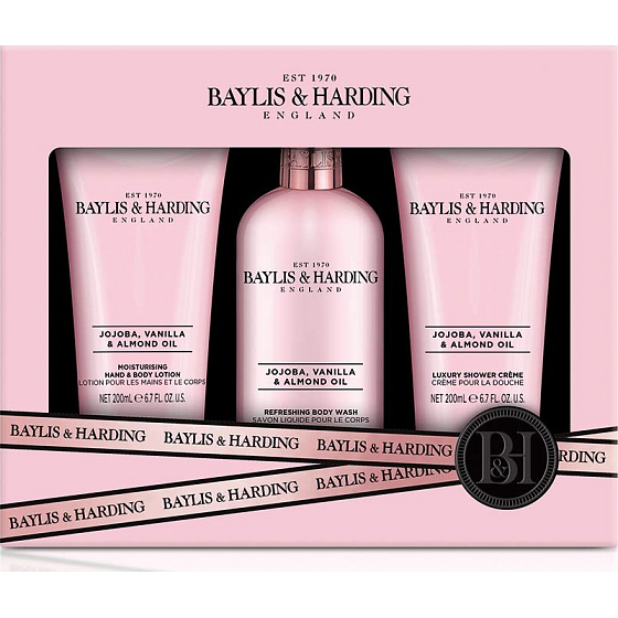 Baylis & Harding Jojoba-, Vanille- und Mandelöl-Reinigungsgel 300 ml + Duschcreme 200 ml + Körperlotion 200 ml, Kosmetikset