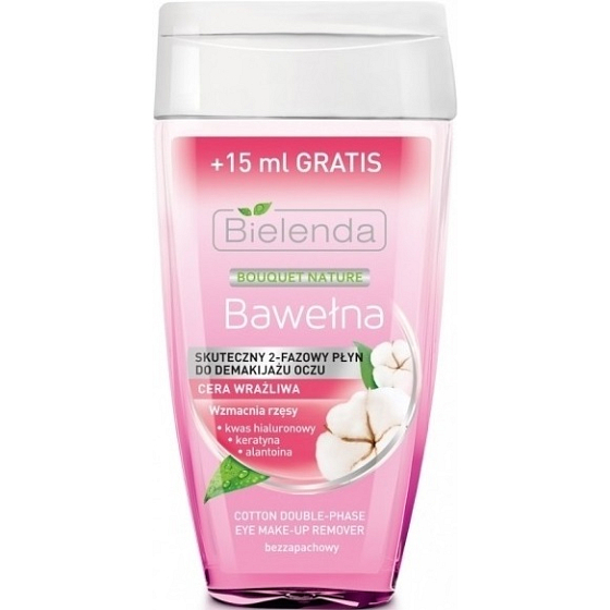 Bielenda Bouquet Nature Baumwolle Zweiphasen-Augen-Make-up-Entferner mit Baumwolle 140 ml