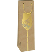 Ditipo Papier Geschenktüte für Flasche 12,3 x 36,2 x 7,8 cm Kraft - natur, goldener Becher