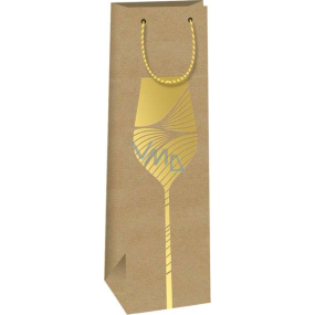 Ditipo Papier Geschenktüte für Flasche 12,3 x 36,2 x 7,8 cm Kraft - natur, goldener Becher