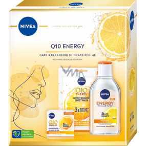 Nivea Q10 Energy OF15 energetisierende Anti-Falten Tagescreme 50 ml + Textil-Gesichtsmaske 1 Stück + Mizellenwasser mit Vitamin C 400 ml, Kosmetikset für Frauen