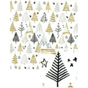 Nekupto Weihnachtsgeschenkpapier 70 x 200 cm Weiß schwarz, gold, silberne Bäume