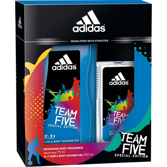 Adidas Team Five parfümiertes Deodorantglas für Männer 75 ml + Duschgel 250 ml, Kosmetikset