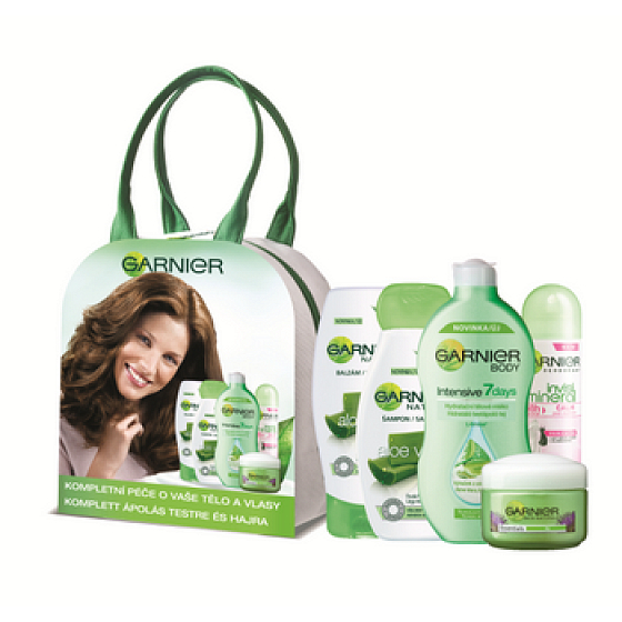 Garnier Komplettpflege Tagescreme + Deo + Bodylotion + Shampoo + Balsam, Kosmetikset