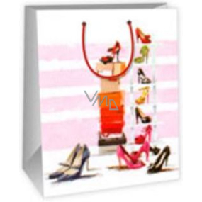 Ditipo Geschenk Papiertüte 26,4 x 13,6 x 32,7 cm weiß rosa - Box, Schuhe DAB