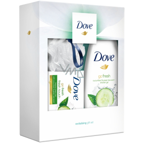 Dove Cucumber & Green Tea Duschgel für Frauen 250 ml + Fresh Touch Toilettenseife 100 g + Luxus-Duschschwamm, Kosmetikset