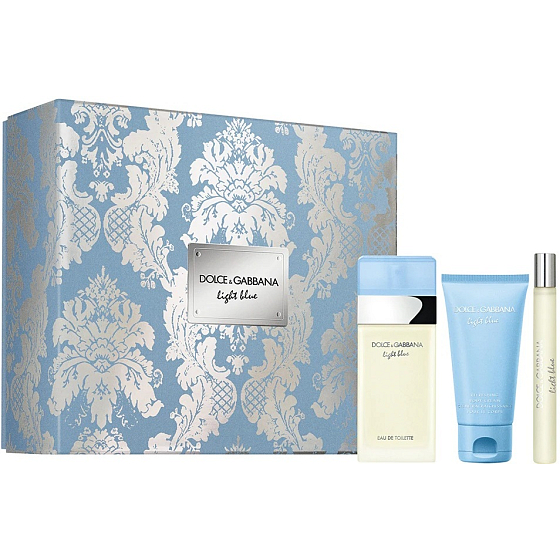 Dolce & Gabbana Hellblaues Eau de Toilette für Frauen 50 ml + Körpercreme 50 ml + Eau de Toilette für Frauen 10 ml, Geschenkset