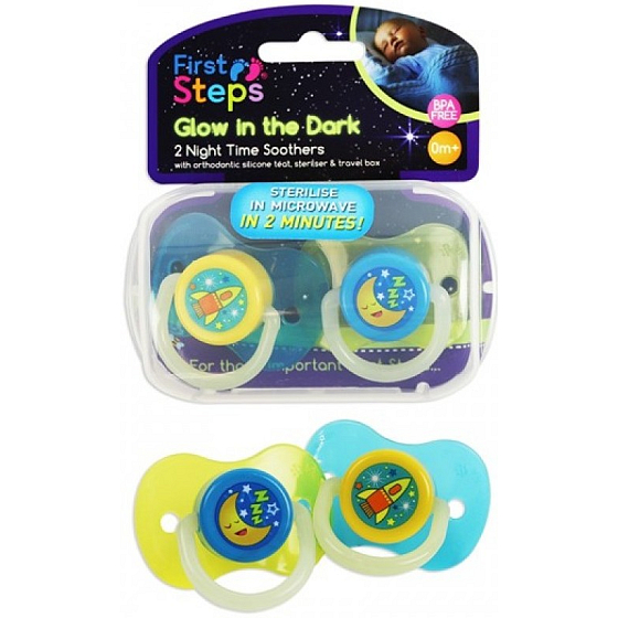 First Steps Glow In The Dark Schnuller leuchtend in Box blau-grün 2 Stück