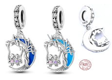 Charm Sterling Silber 925 Luminous - Familienwurzeln, zwei Schwestern und eine Mondsichel, die im Dunkeln leuchtet, wechselnde Farben, Familienarmband-Anhänger