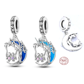 Charm Sterling Silber 925 Luminous - Familienwurzeln, zwei Schwestern und eine Mondsichel, die im Dunkeln leuchtet, wechselnde Farben, Familienarmband-Anhänger Charm Sterling Silber 925 Luminous - Familienwurzeln, zwei Schwestern und eine Mondsichel, die im Dunkeln leuchtet, wechselnde Farben, Familienarmband-Anhänger