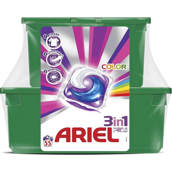 Ariel 3in1 Farbgelkapseln für farbige Wäsche schützen und beleben Farben 55 Dosen von 23 Stück + 32 Stück