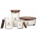 WoodWick White Tea & Jasmine - Duftkerze mit weißem Tee und Jasmin mit Holzdocht und Deckelglas klein 85 g