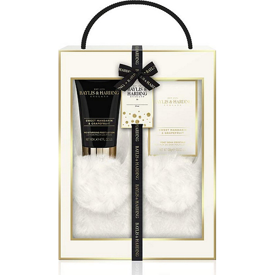 Baylis & Harding Sweet Tangerine und Grapefruit Kristalle für Fußbad 100 g + Fußcreme 140 ml + Hausschuhe 1 Paar, Kosmetikset