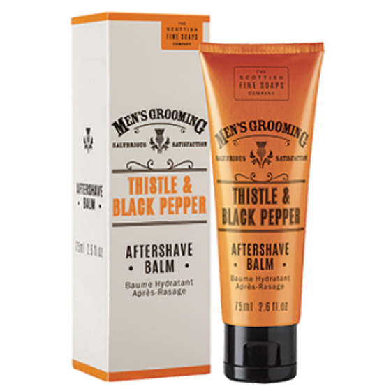 Scottish Fine Soaps Schwarzer Pfeffer und Mariendistel Beruhigend und feuchtigkeitsspendend nach der Rasur Balsam für Männer 75 ml
