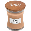 WoodWick Golden Milk - Goldene Milchduftkerze mit Holzdocht und Glasdeckel klein 85 g