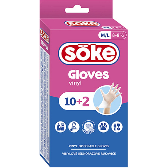 Söke Hygienische Vinyl-Einmalhandschuhe, Größe M/L, 10 + 2 Stück