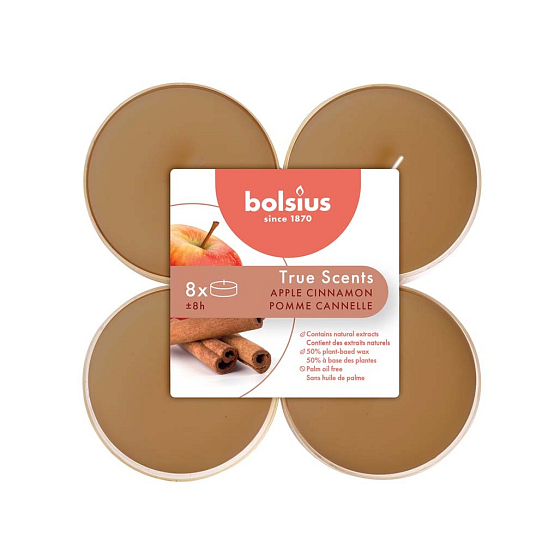 Bolsius Aromatisch 2.0 Apple Cinammon - Bratapfel und Zimt maxi duftende Teelichter 8 Stück, Brenndauer 8 Stunden