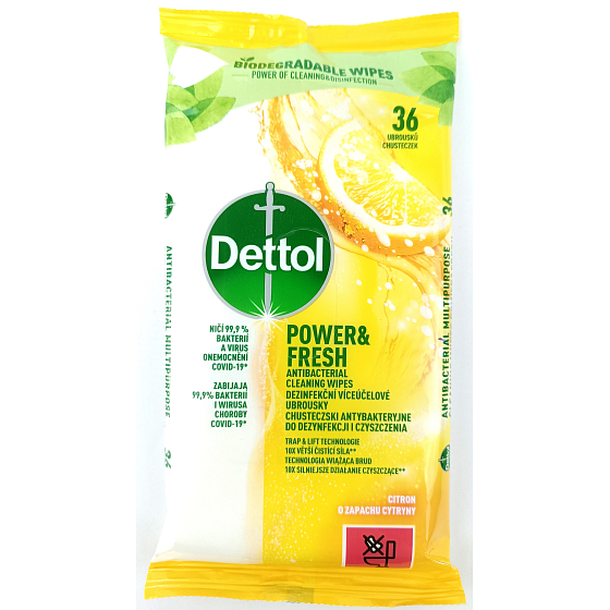 Dettol Power & Fresh Citron Antibakterielle Oberflächenwischtücher 36 Stück