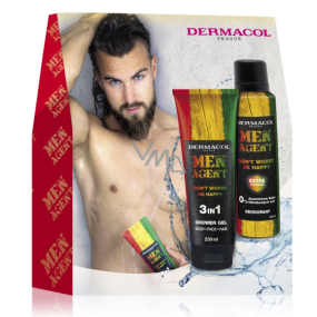 Dermacol Men Agent Don't Worry Be Happy 3in1 Duschgel für Körper, Gesicht und Haare 250 ml + Deo-Spray für Männer 150 ml, Kosmetikset für Männer