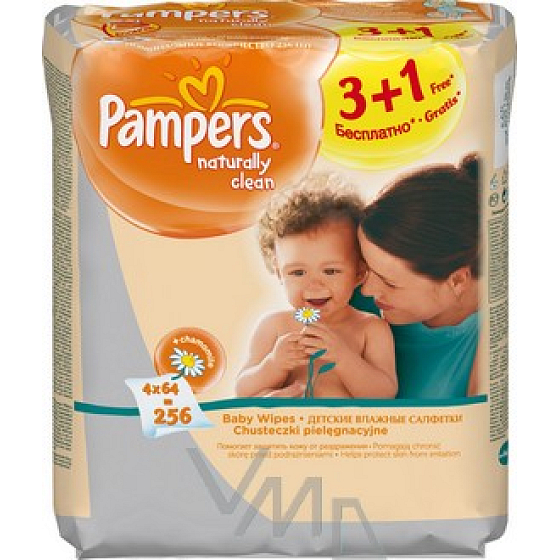 Pampers Naturally Clean Feuchttücher 4 x 64 Stück