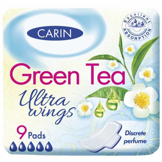 Carin Ultra Wings Green Tea Damenbinden 9 Stück