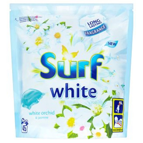 Surf White Orchid 2 in 1 Kapseln zum Waschen weißer Kleidung 45 Dosen 1183 g