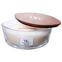 WoodWick White Teak - Weiße Teak-Duftkerze mit breitem Holzdocht und Bootsdeckel 453 g