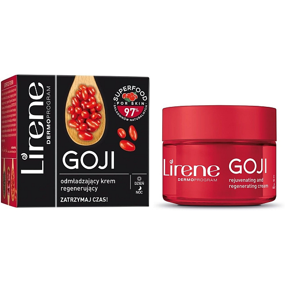 Lirene Dermo Superfood Goji-Programm mit chinesischem Stachelbeerextrakt zur Verjüngung der regenerierenden Tages- und Nachtcreme 50 ml