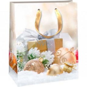 Ditipo Geschenkpapiertüte 26,4 x 13,6 x 32,7 cm Glitzer Weihnachtsbeleuchtung - Goldgeschenk und Flakons