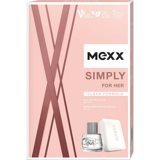 Mexx Simply for Her Eau de Toilette 20 ml + Eau de Toilette Seife 75 g, Geschenkset für Frauen
