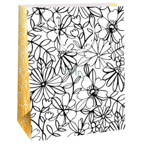 Ditipo Geschenkpapiertüte 22 x 10 x 29 cm Kreativ Weiß Schwarz Blumen