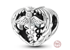 Charm Sterling Silber 925 Graduation - Äskulapstab - Emblem der Ärzte und Apotheker, Absolventen Perle Herz am Armband Job